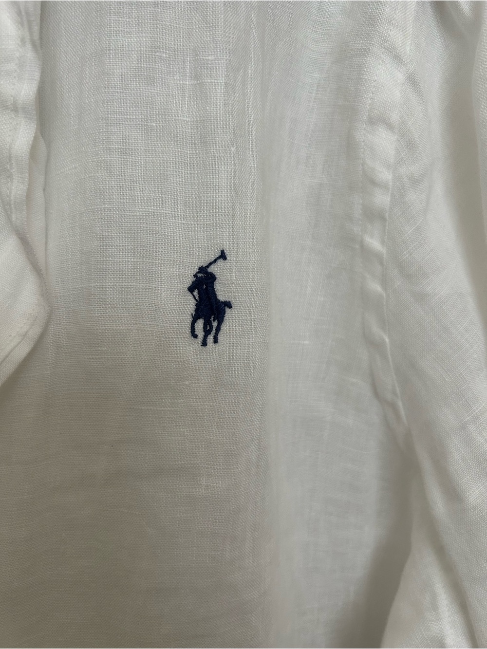 NWT Polo by Ralph Lauren White Linen Button-Down Shirt with Navy Pony - Picture 4 of 5